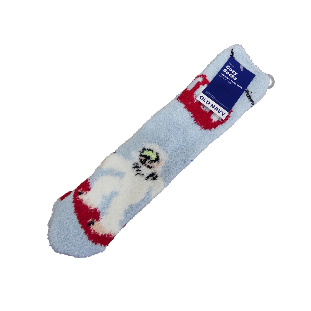 Old Navy Cozy Socks Mens OS Blue Yeti Snowboard Ski Lift Fuzzy Winter Plush